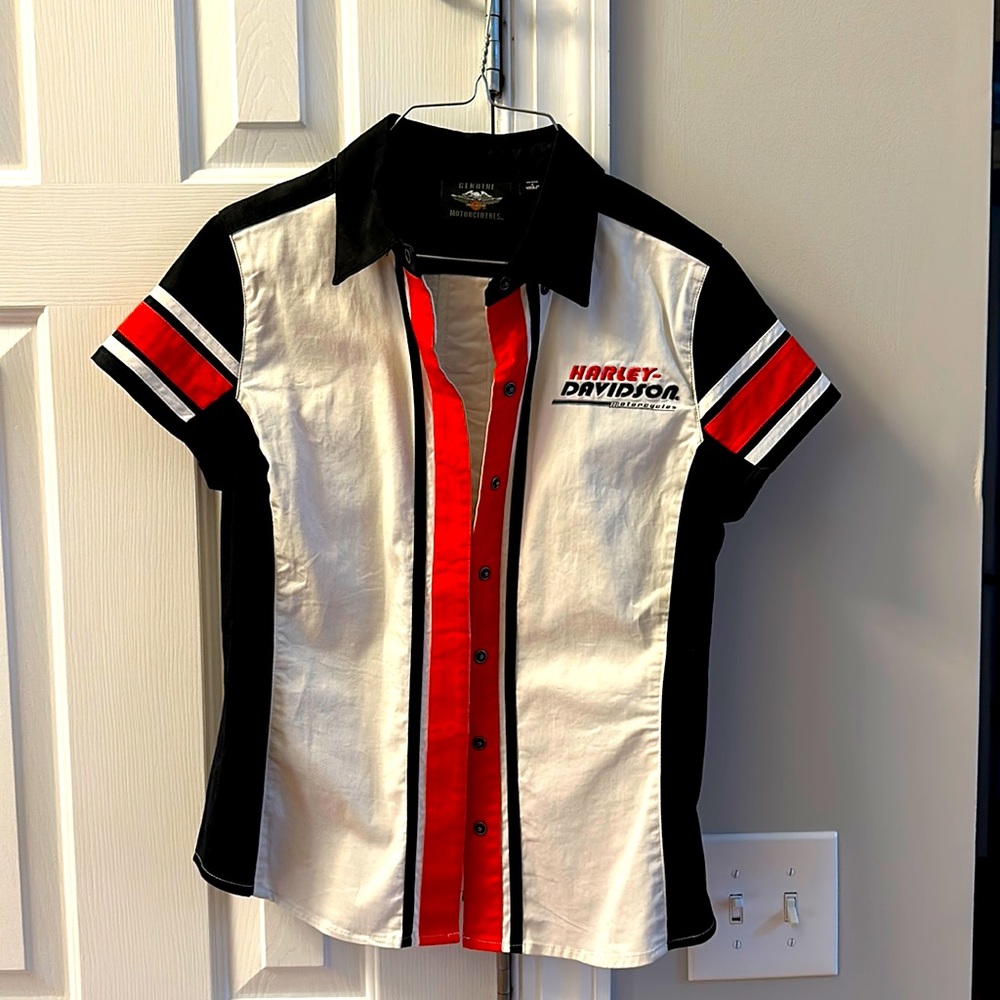 Harley Davidson Women’s Vertical Stripe colorblock woven shirt- SMALL